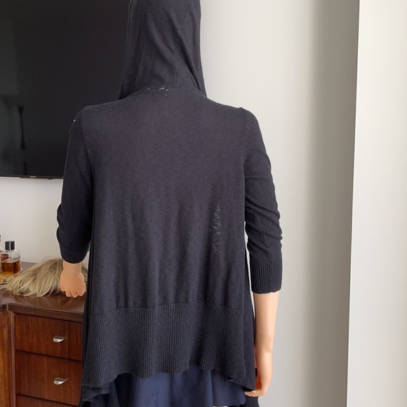 BLACK MODERN CARDIGAN WITH HOOD - Picture 4 of 5
